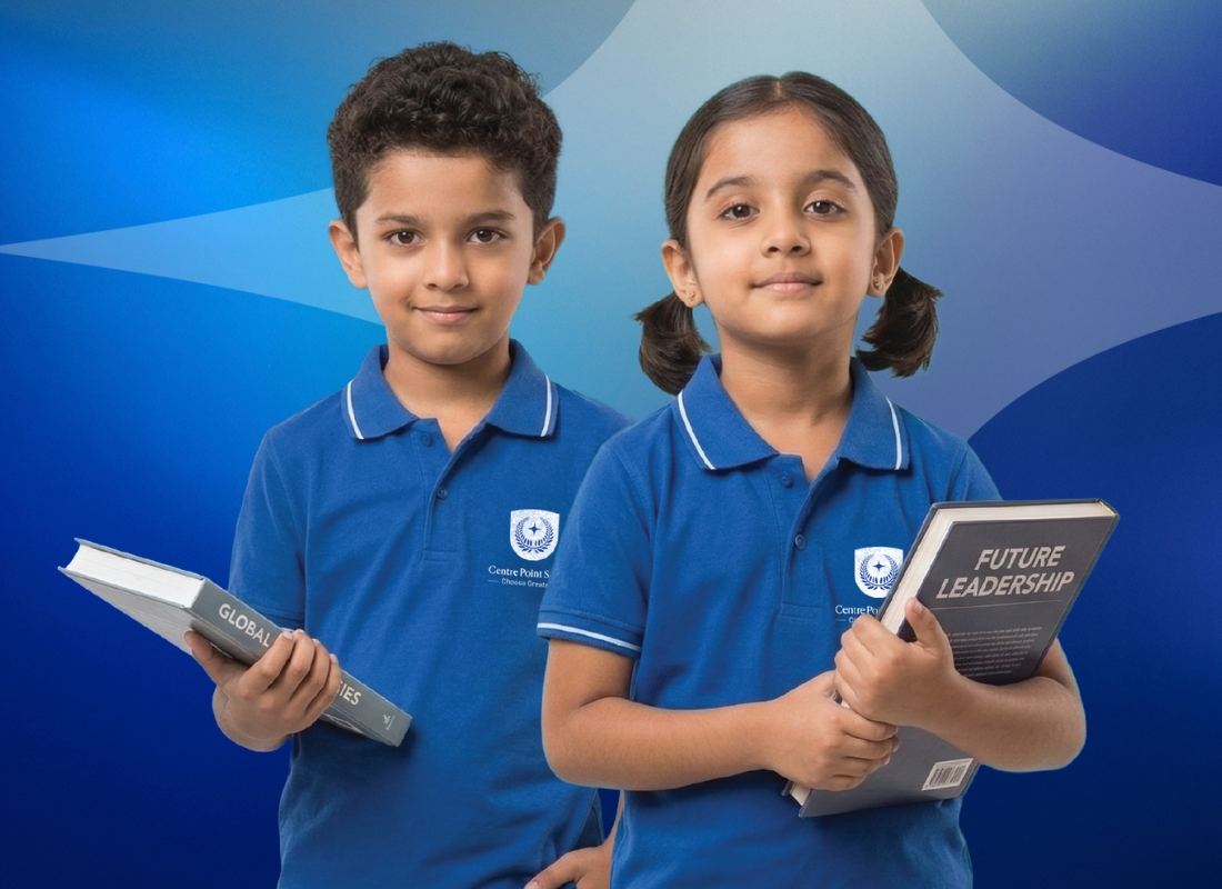 Centre Point School primary students with their learner books